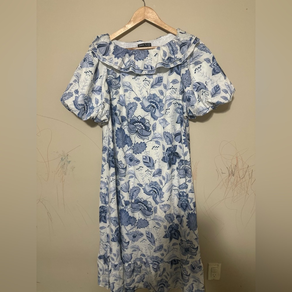 Floral Blue and White Dress